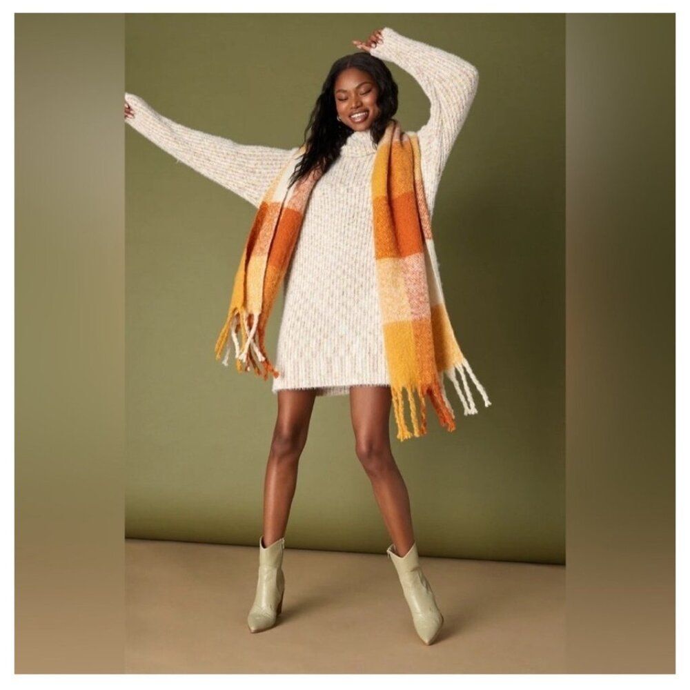 NWT Lulus Sweet Whispers Ivory Multi Eyelash Knit Turtleneck Sweater Dress Small